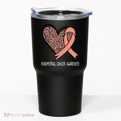 Leopard Heart Endometrial Cancer Awareness Peach Tumbler