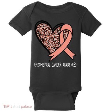 Leopard Heart Endometrial Cancer Awareness Peach Baby Bodysuit