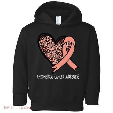Leopard Heart Endometrial Cancer Awareness Peach Toddler Hoodie