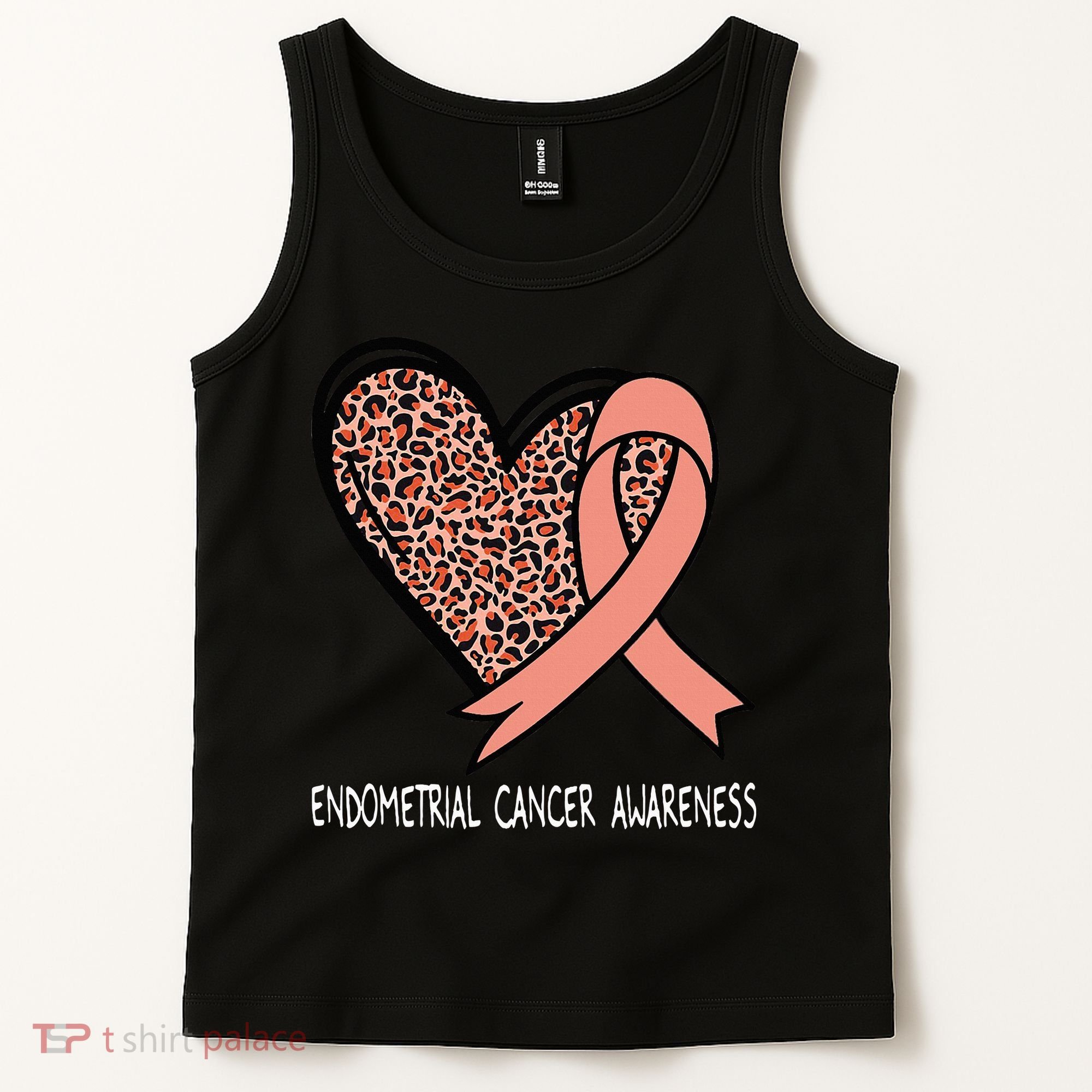 Leopard Heart Endometrial Cancer Awareness Peach Tank Top