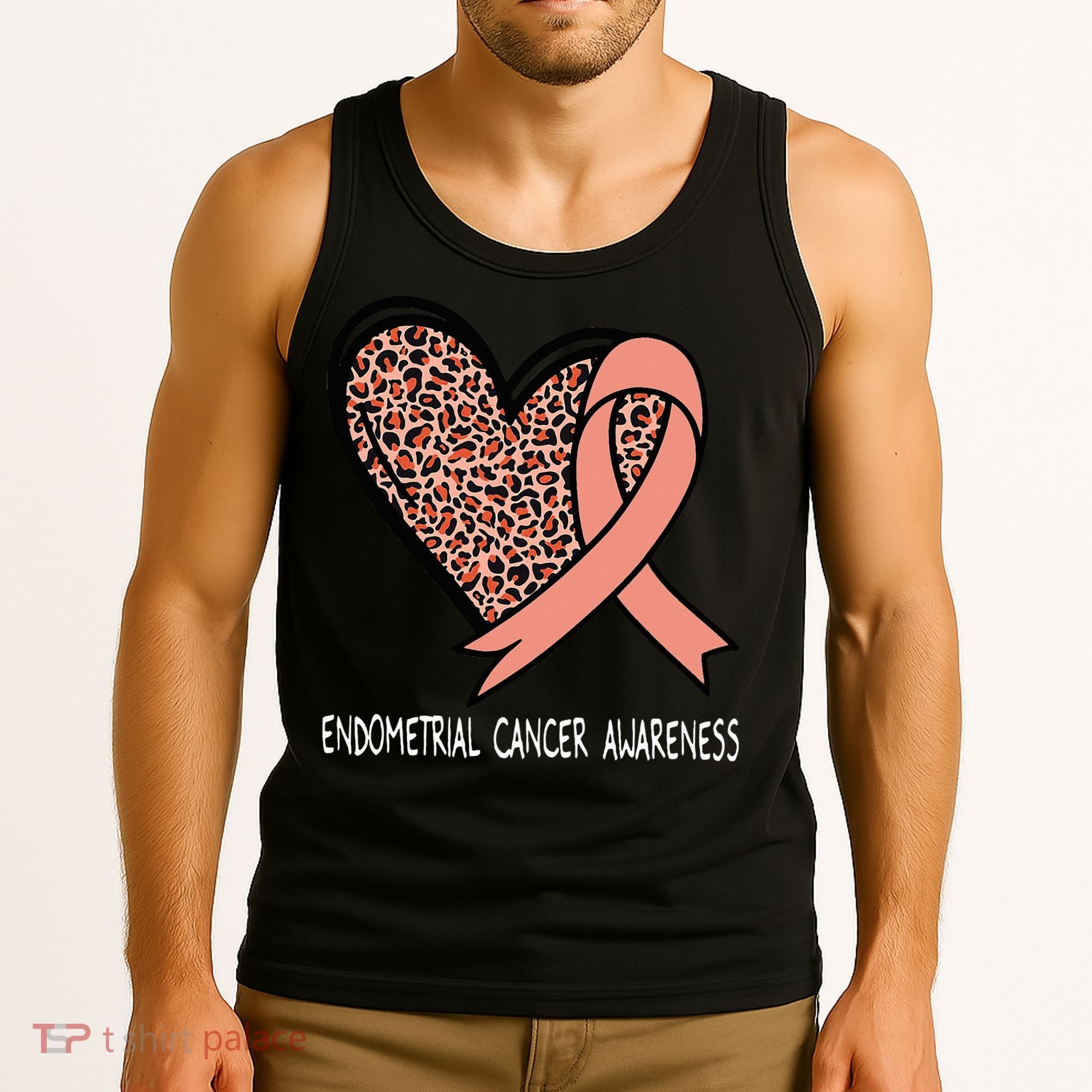 Leopard Heart Endometrial Cancer Awareness Peach Tank Top