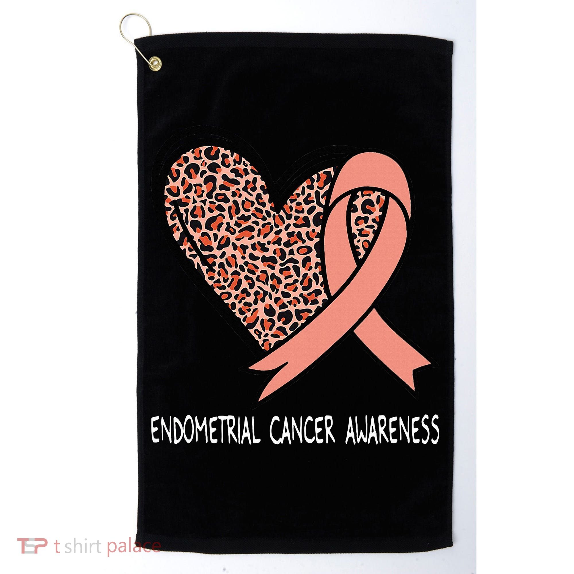 Leopard Heart Endometrial Cancer Awareness Peach Golf Towel