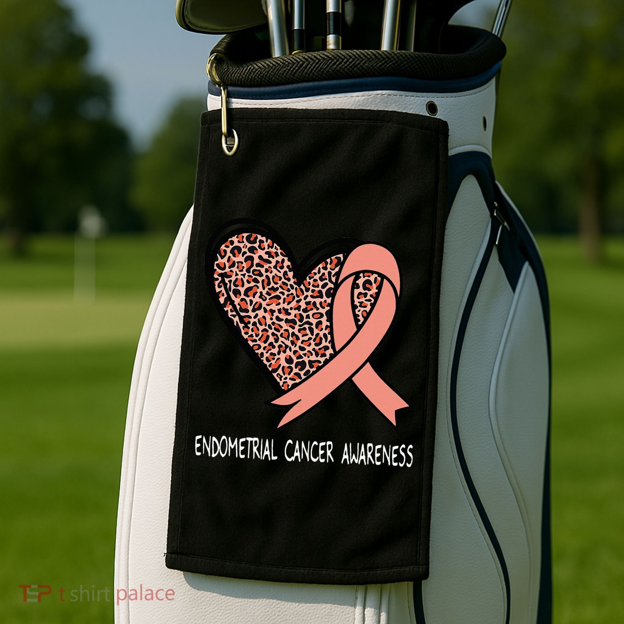 Leopard Heart Endometrial Cancer Awareness Peach Golf Towel