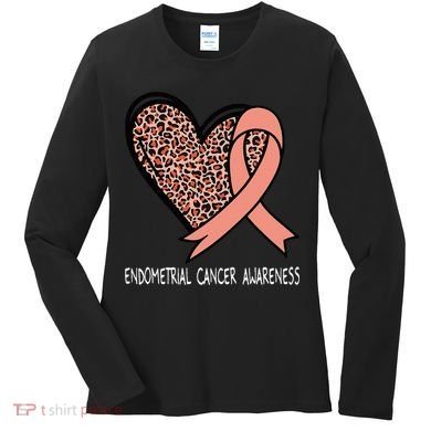 Leopard Heart Endometrial Cancer Awareness Peach Women's Long Sleeve Shirt