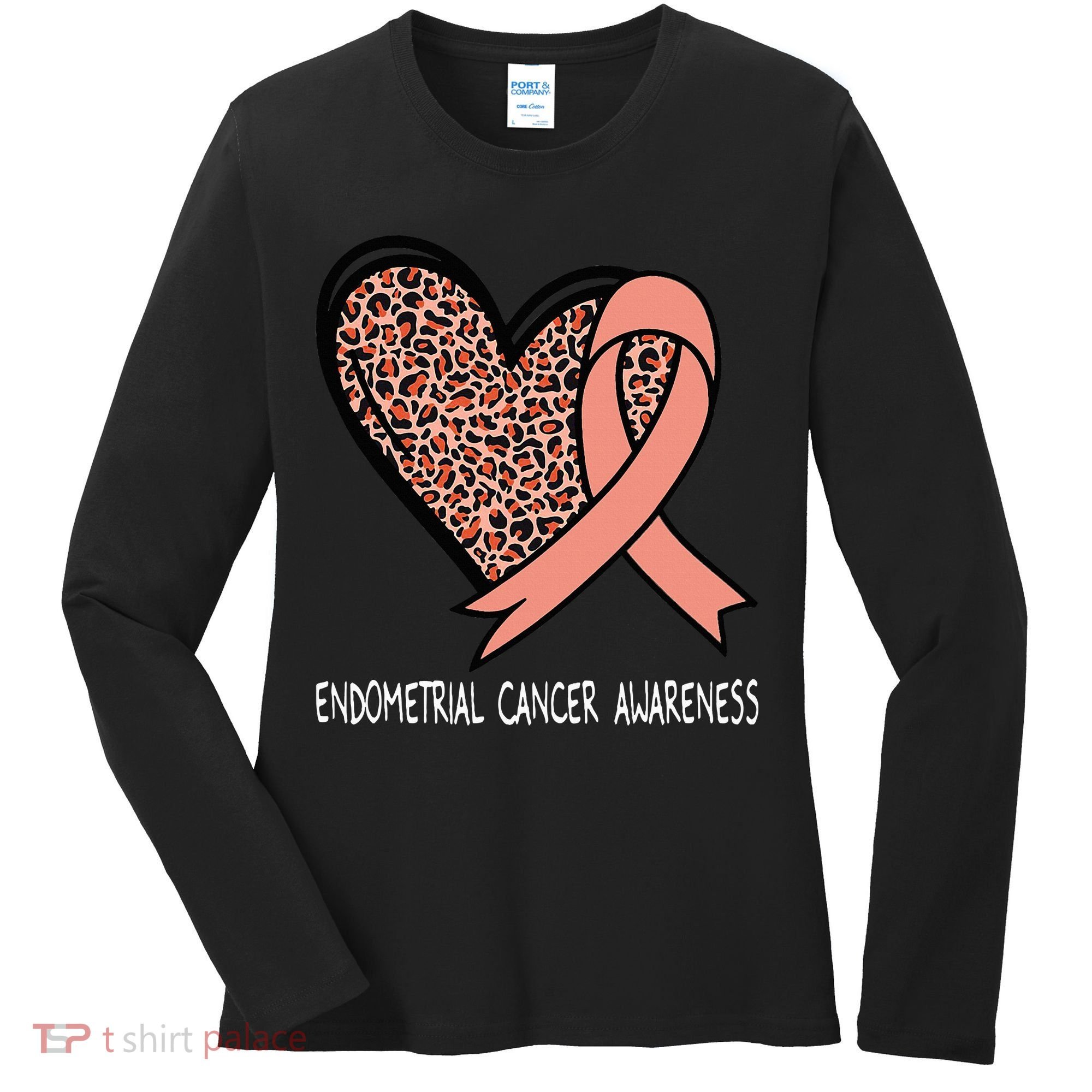 Leopard Heart Endometrial Cancer Awareness Peach Women's Long Sleeve Shirt
