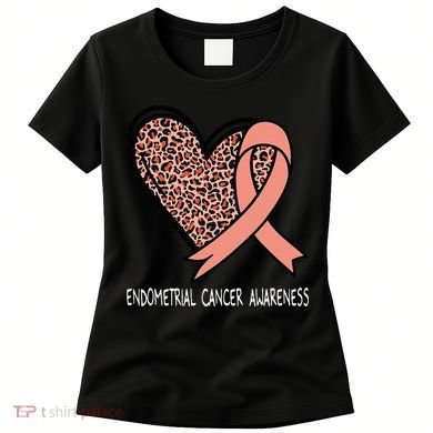 Leopard Heart Endometrial Cancer Awareness Peach Women's T-Shirt