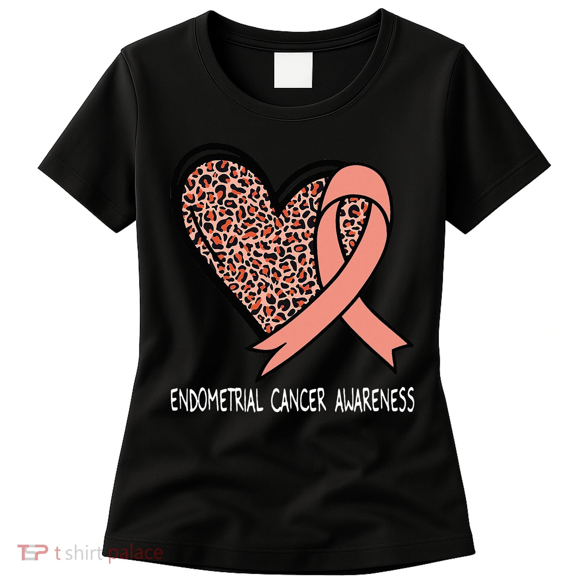 Leopard Heart Endometrial Cancer Awareness Peach Women's T-Shirt