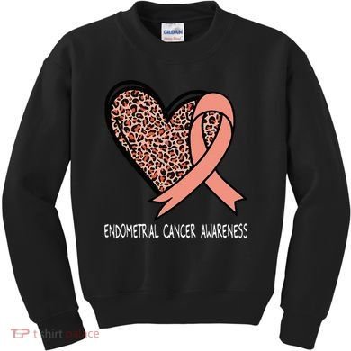 Leopard Heart Endometrial Cancer Awareness Peach Kids Sweatshirt