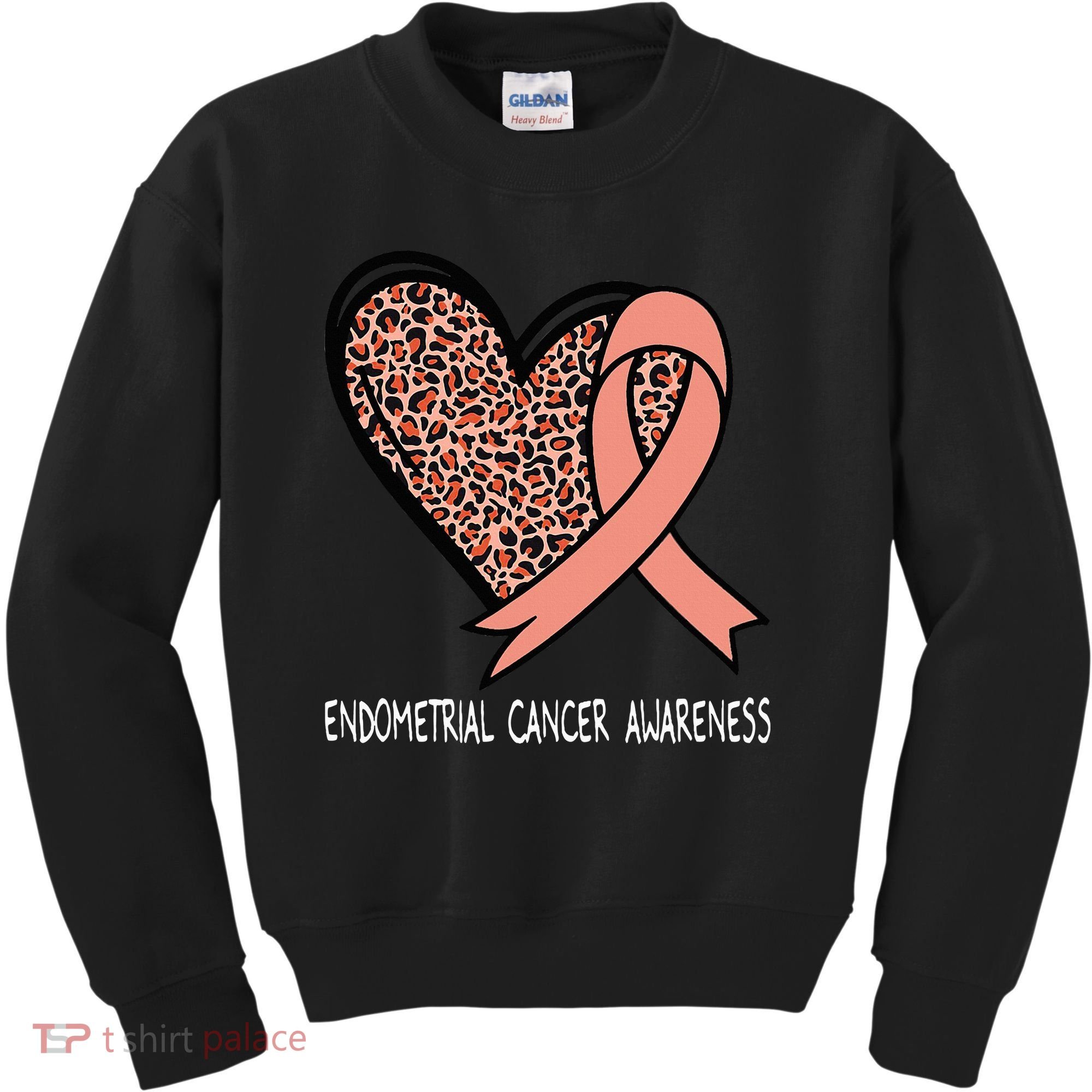 Leopard Heart Endometrial Cancer Awareness Peach Kids Sweatshirt