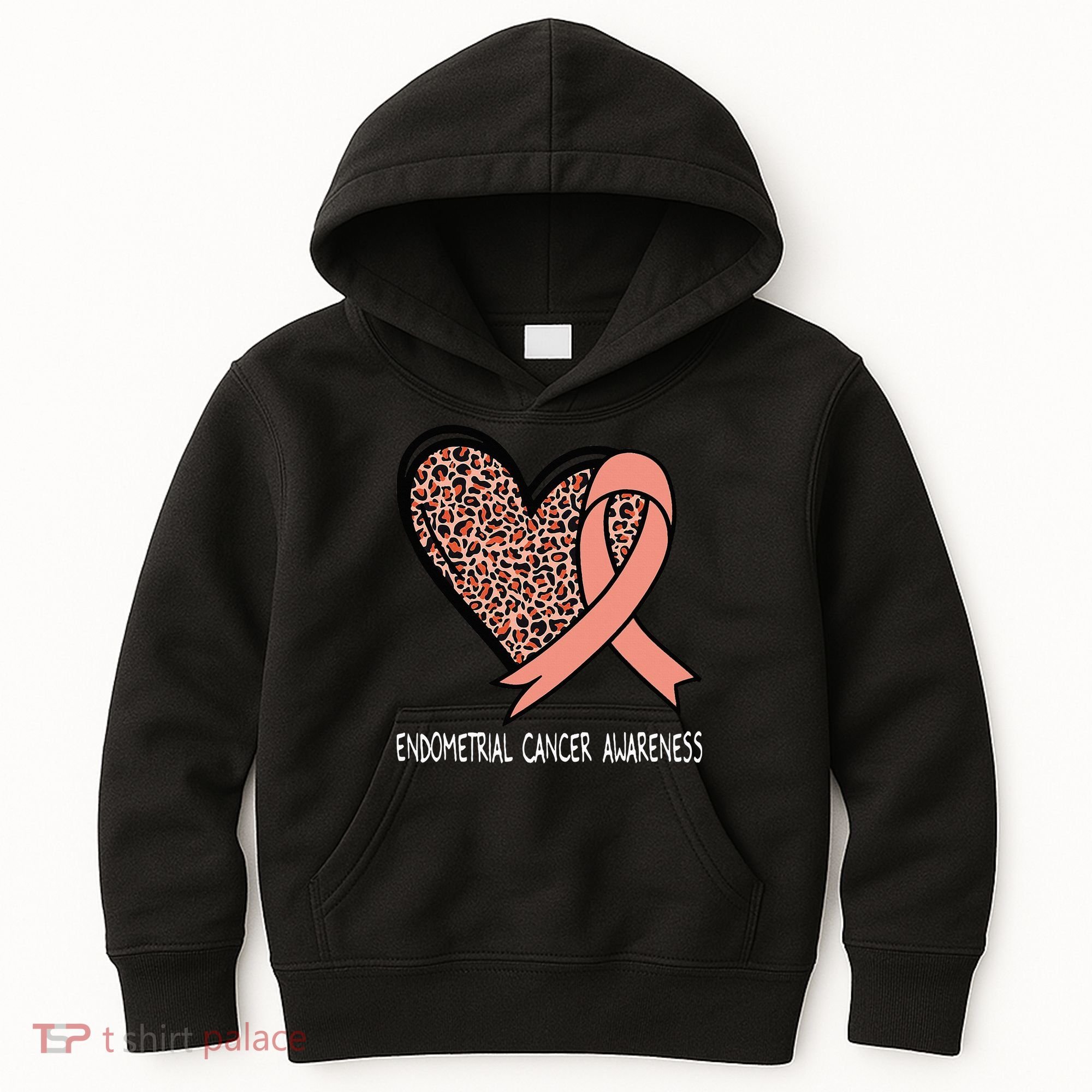 Leopard Heart Endometrial Cancer Awareness Peach Kids Hoodie