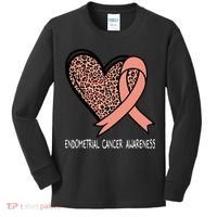 Leopard Heart Endometrial Cancer Awareness Peach Kids Long Sleeve Shirt thumb 0