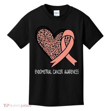 Leopard Heart Endometrial Cancer Awareness Peach Kids T-Shirt