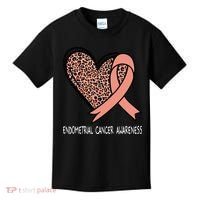 Leopard Heart Endometrial Cancer Awareness Peach Kids T-Shirt thumb 0