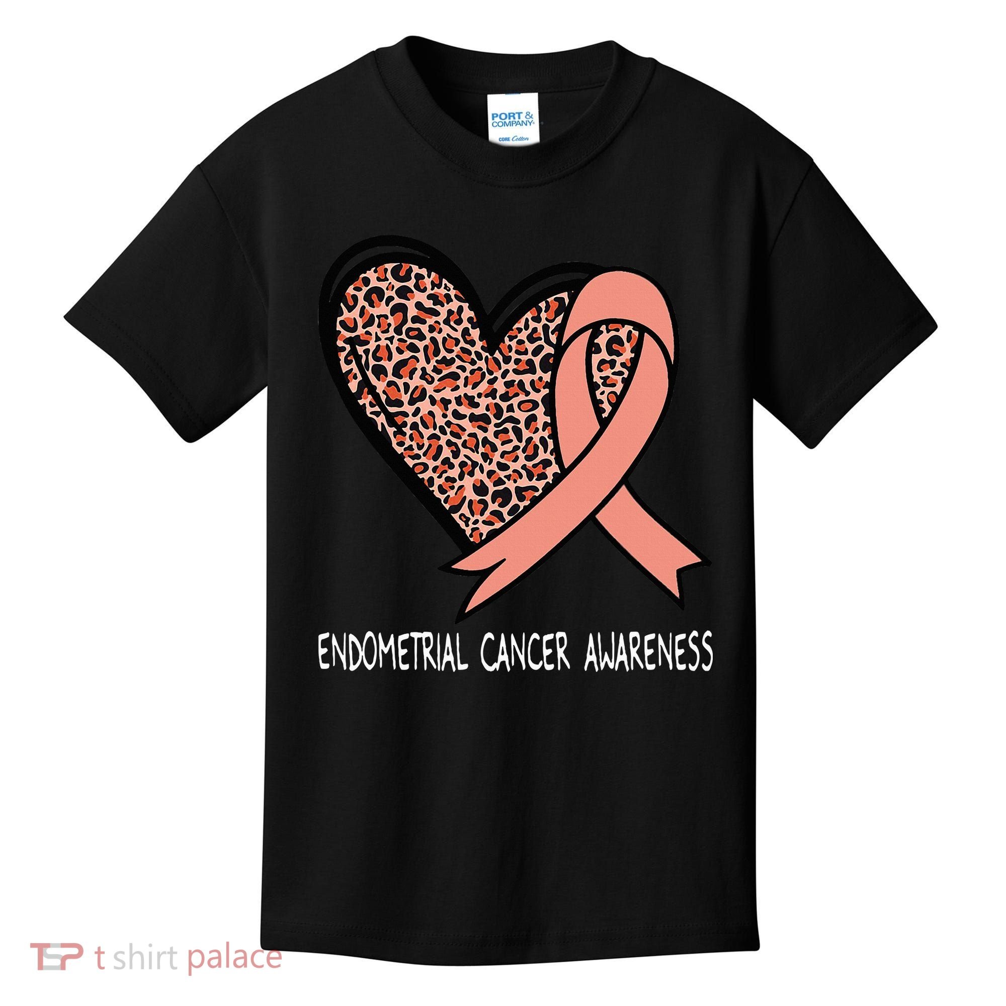 Leopard Heart Endometrial Cancer Awareness Peach Kids T-Shirt