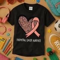 Leopard Heart Endometrial Cancer Awareness Peach Kids T-Shirt thumb 3