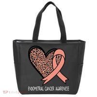 Leopard Heart Endometrial Cancer Awareness Peach Tote Bag thumb 0