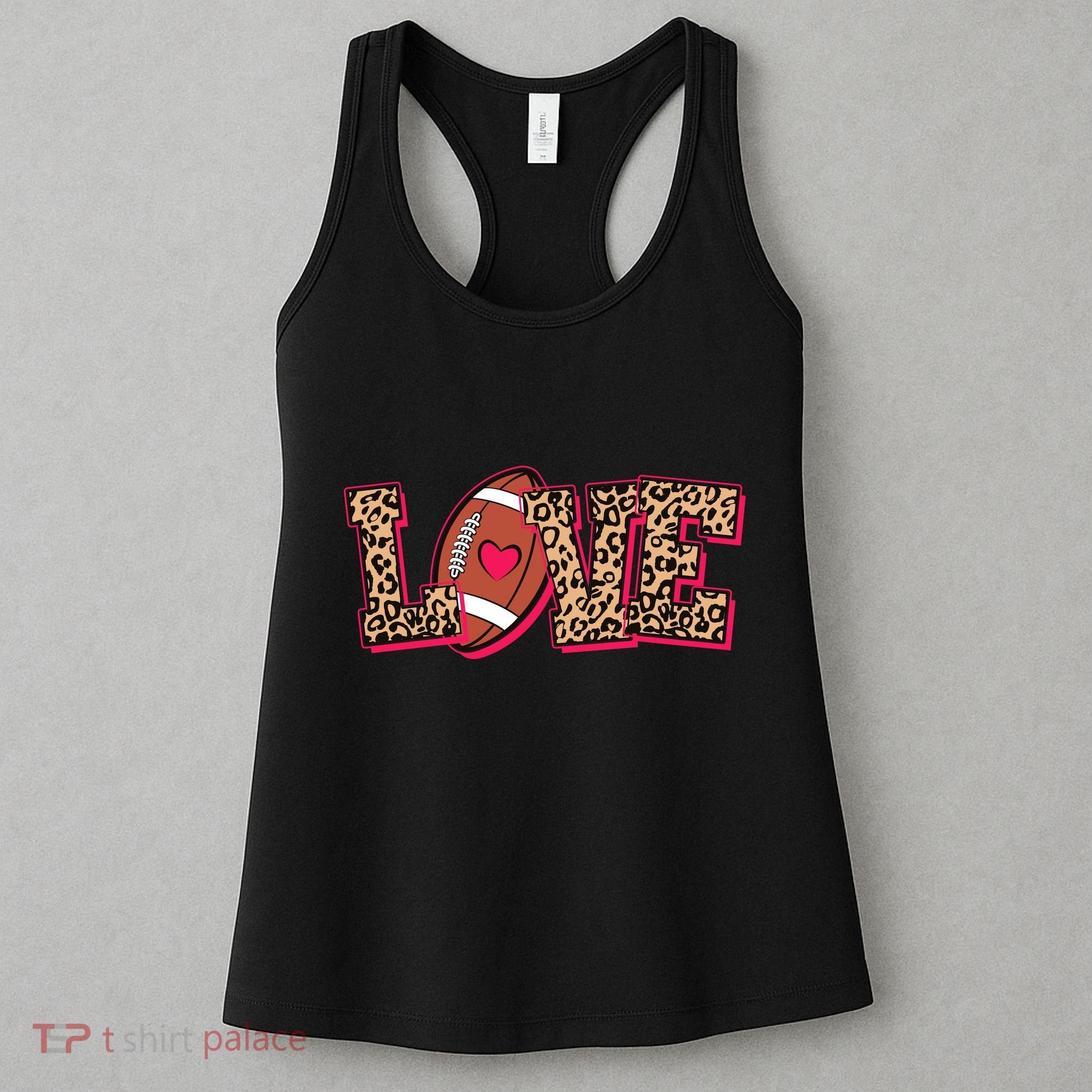 Love Heart Football Sports Fan Cute Leopard Print Women's Tank Top