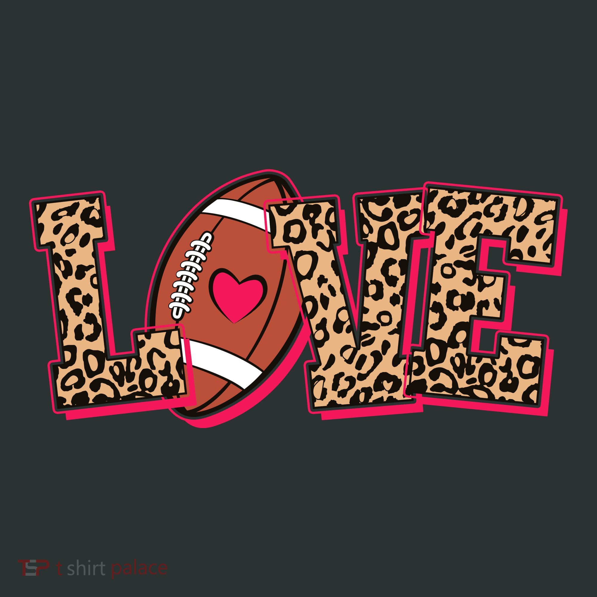 Love Heart Football Sports Fan Cute Leopard Print T-Shirt