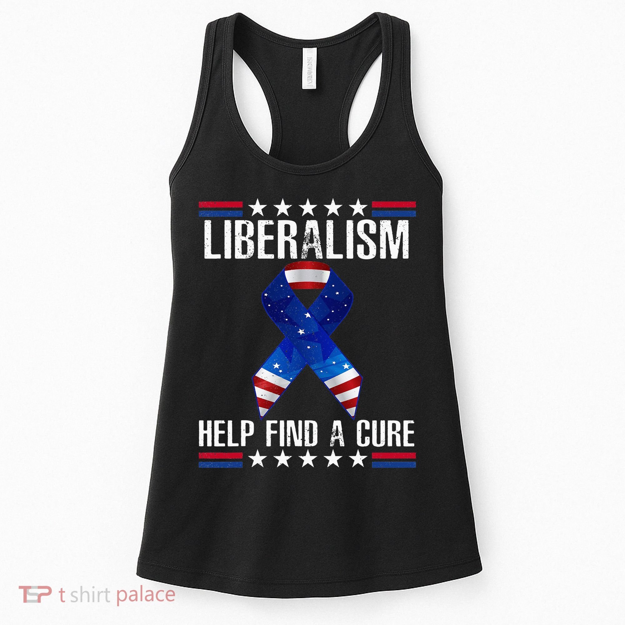 Liberalism Help Find The Cure USA Ribbon Funny Political  Women's Tank Top