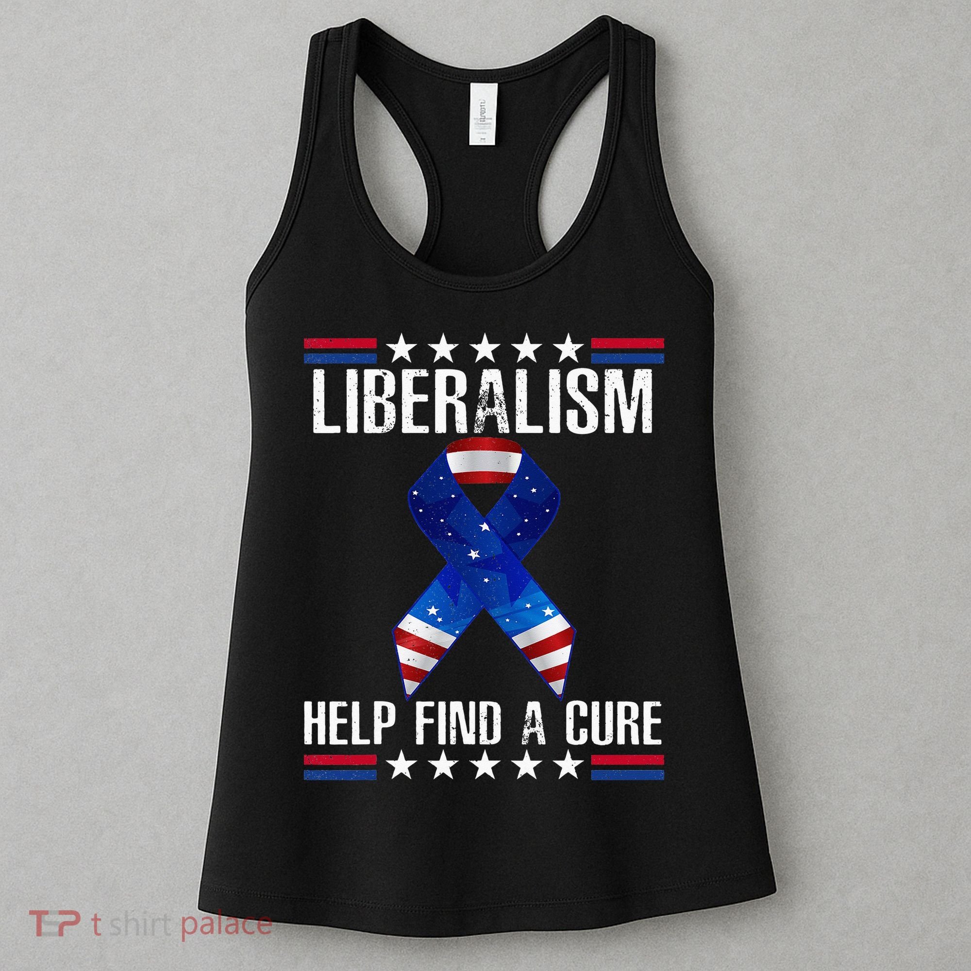 Liberalism Help Find The Cure USA Ribbon Funny Political  Women's Tank Top