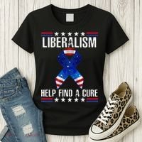 Liberalism Help Find The Cure USA Ribbon Funny Political  Women's T-Shirt thumb 3