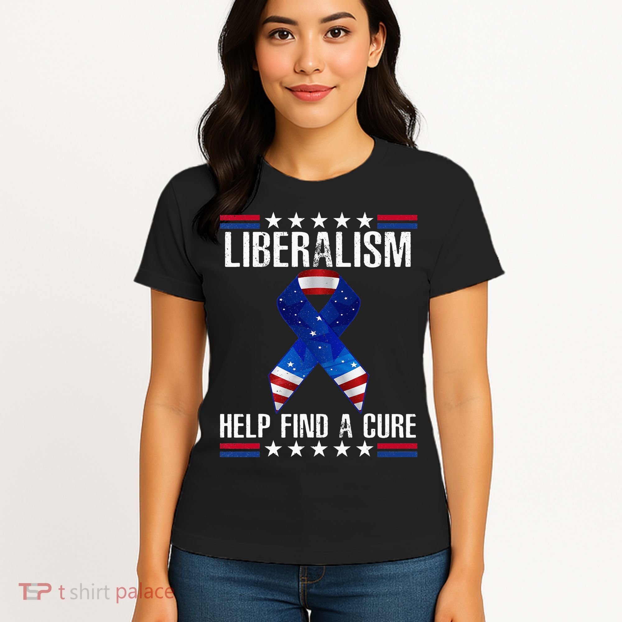 Liberalism Help Find The Cure USA Ribbon Funny Political  Women's T-Shirt