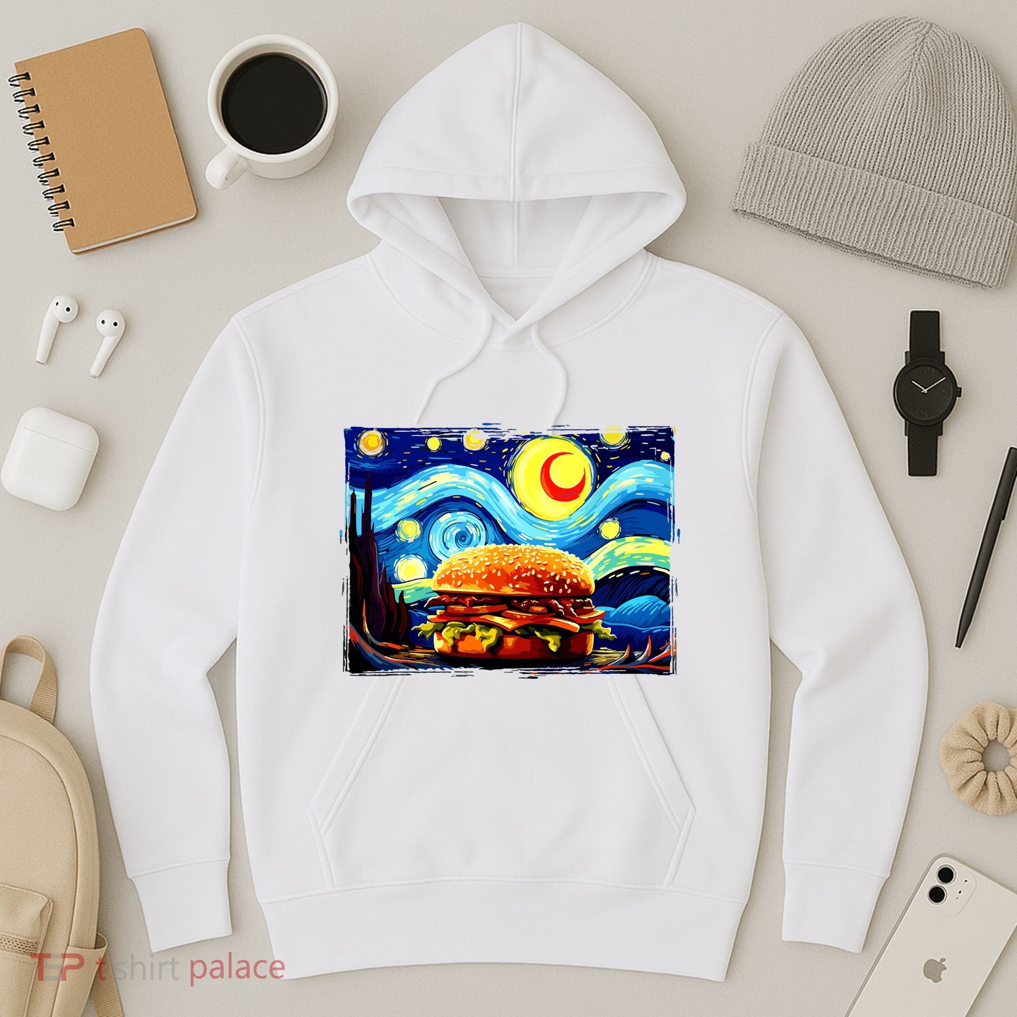 Love Hamburger Food Burger Van Gogh Hoodie