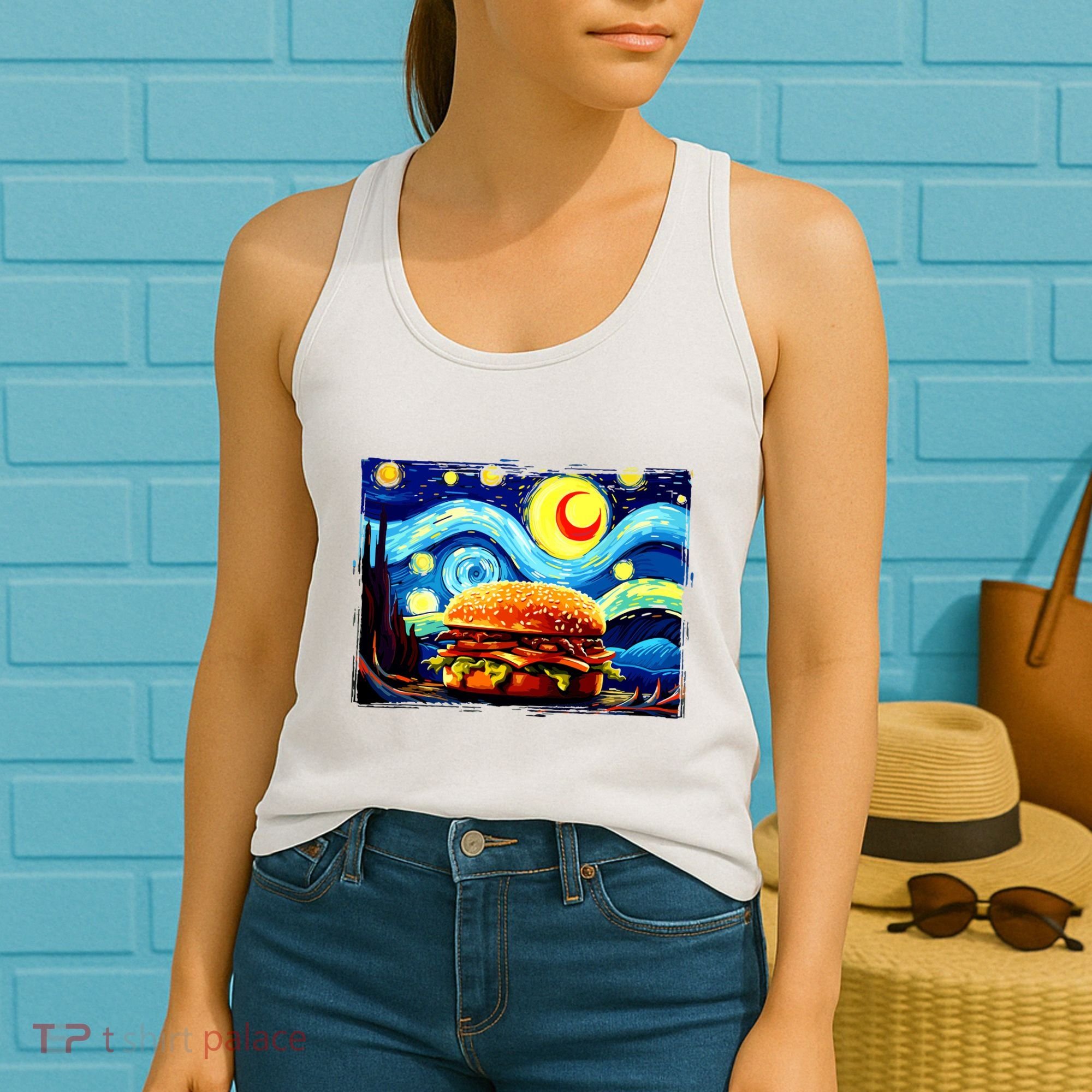Love Hamburger Food Burger Van Gogh Women's Tank Top