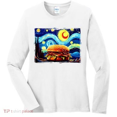 Love Hamburger Food Burger Van Gogh Women's Long Sleeve Shirt