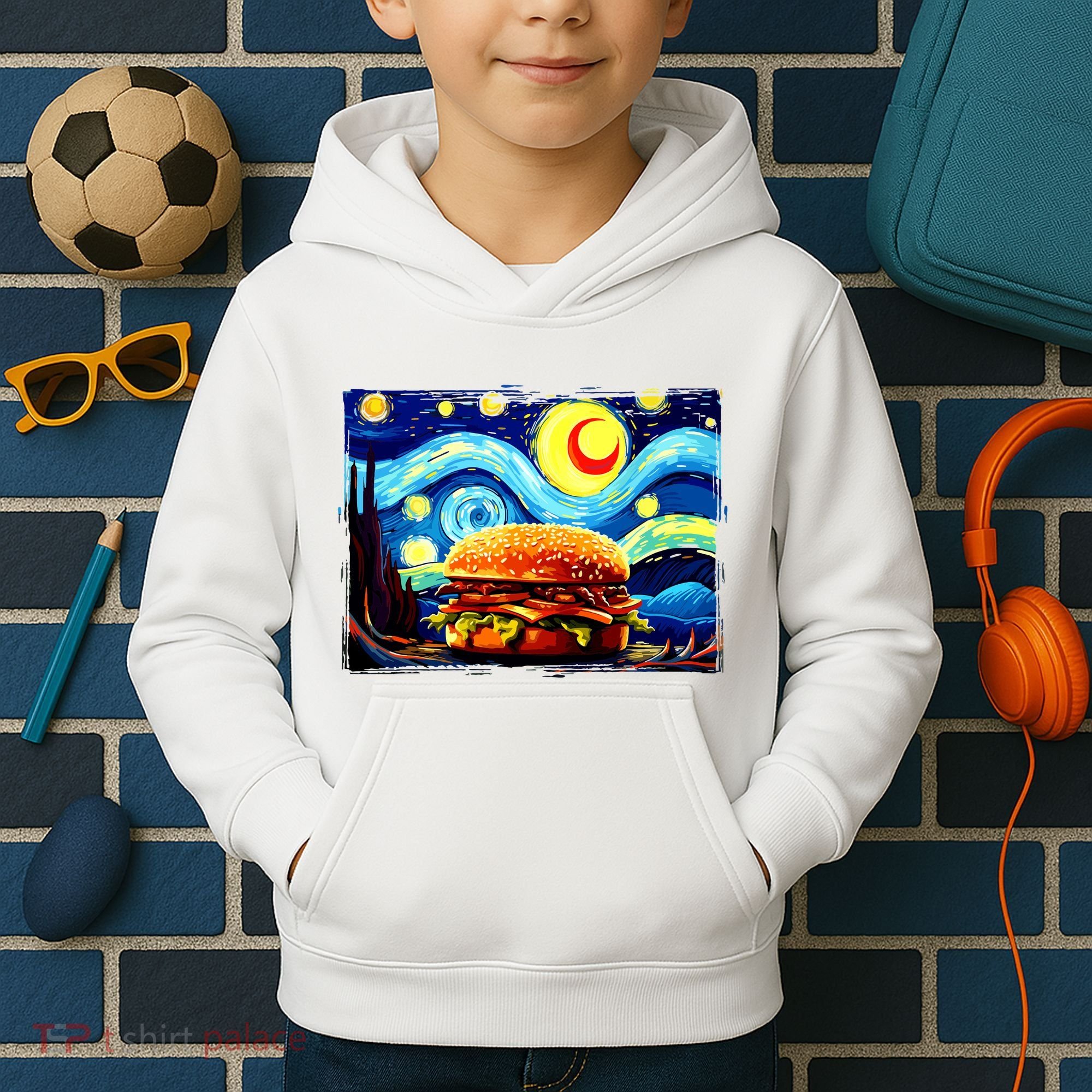 Love Hamburger Food Burger Van Gogh Kids Hoodie