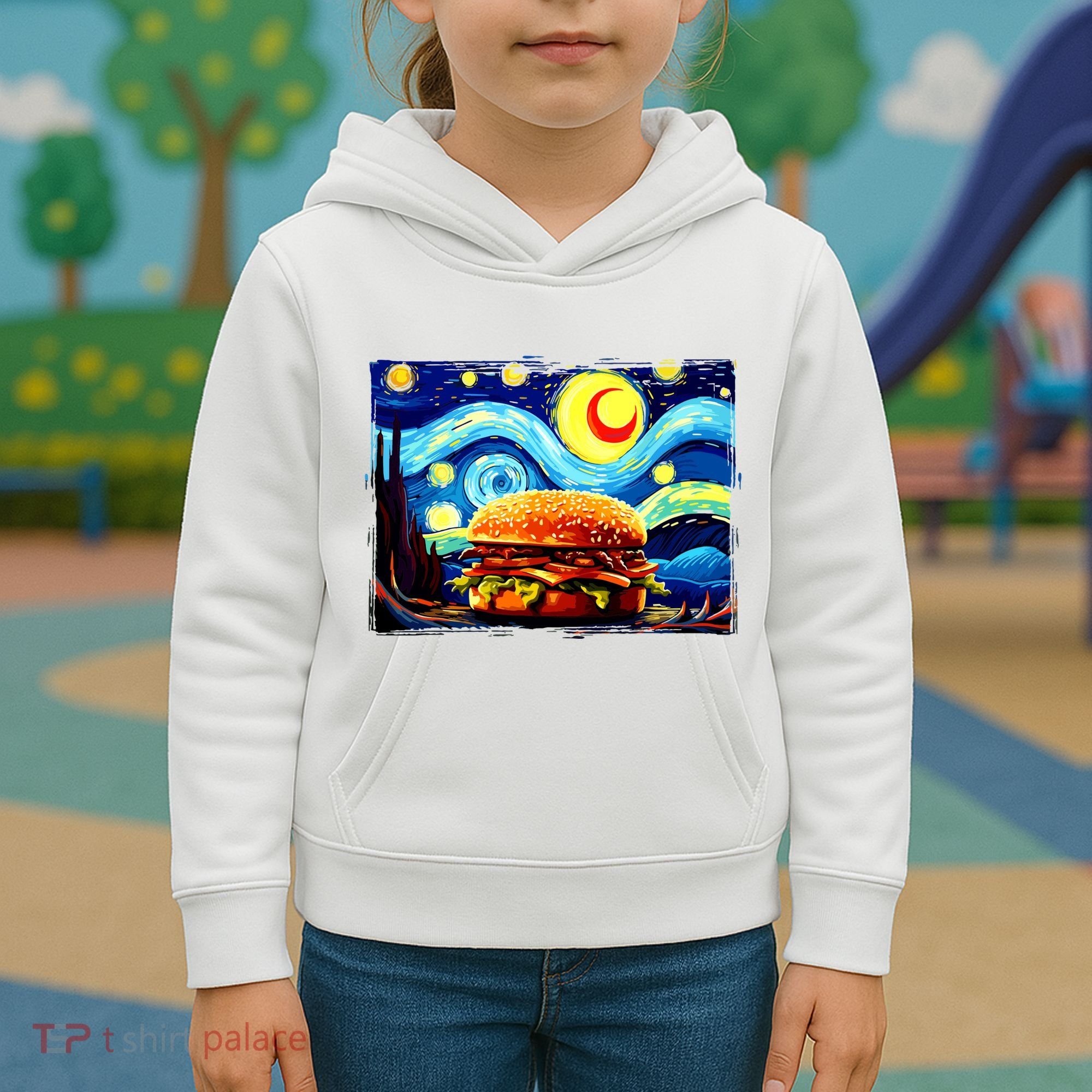Love Hamburger Food Burger Van Gogh Kids Hoodie