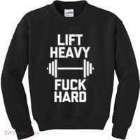Lift Heavy Fuck Hard Cool Funny Weightlifting Workout Gym Kids Sweatshirt thumb 0