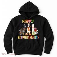 Llama Happy Hallothanksmas Halloween Thanksgiving Xmas Hoodie thumb 0
