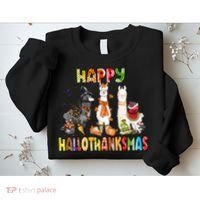 Llama Happy Hallothanksmas Halloween Thanksgiving Xmas Sweatshirt thumb 2