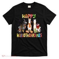 Llama Happy Hallothanksmas Halloween Thanksgiving Xmas T-Shirt thumb 0