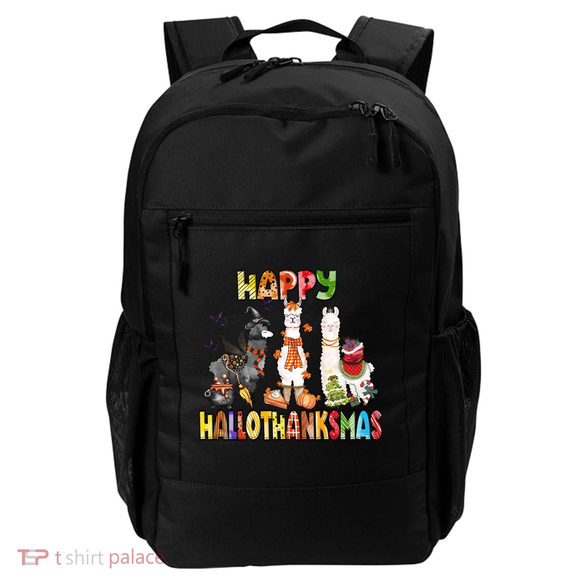Llama Happy Hallothanksmas Halloween Thanksgiving Xmas Backpack