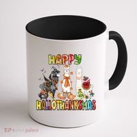 Llama Happy Hallothanksmas Halloween Thanksgiving Xmas Coffee Mug thumb 1