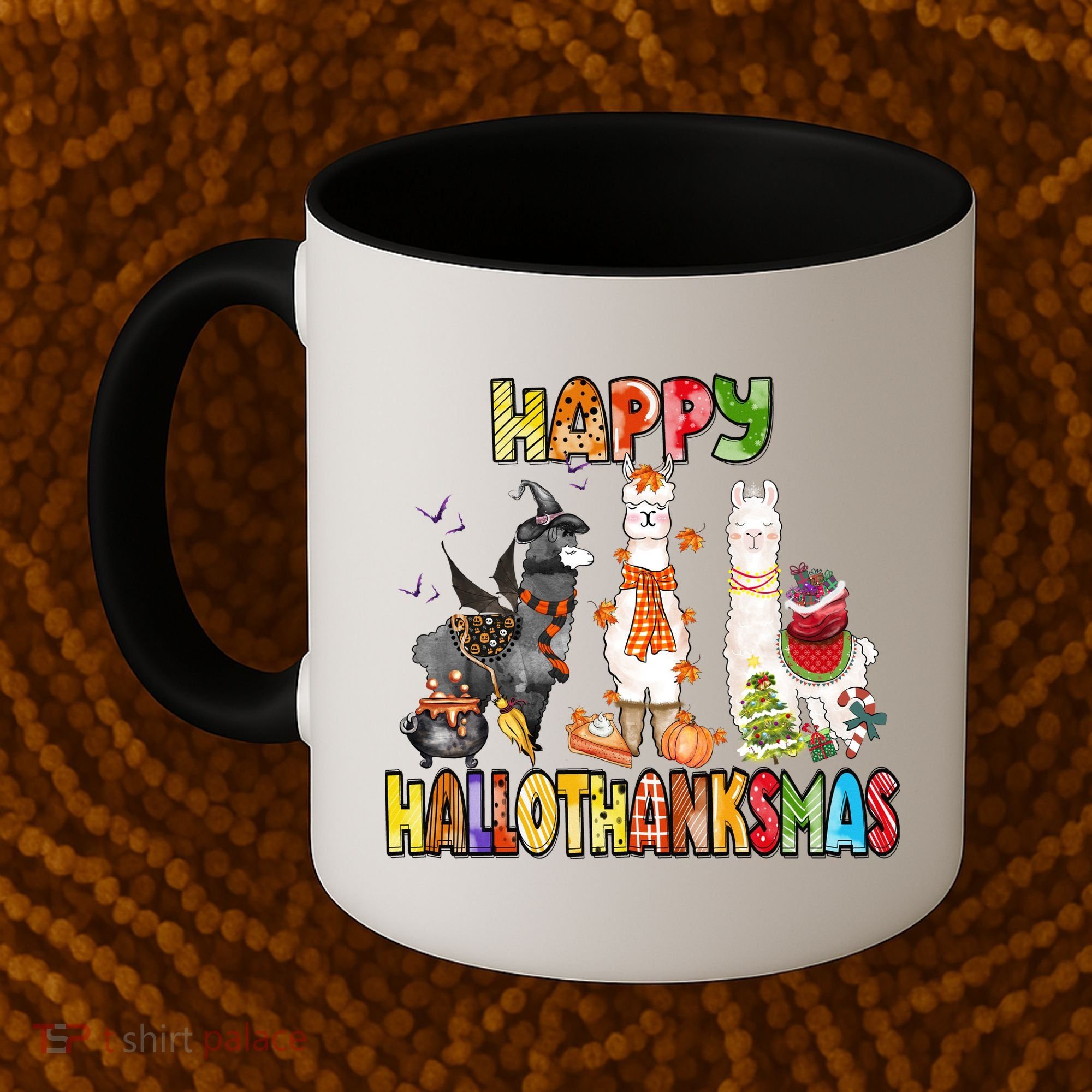 Llama Happy Hallothanksmas Halloween Thanksgiving Xmas Coffee Mug
