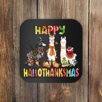 Llama Happy Hallothanksmas Halloween Thanksgiving Xmas Coaster thumb 0