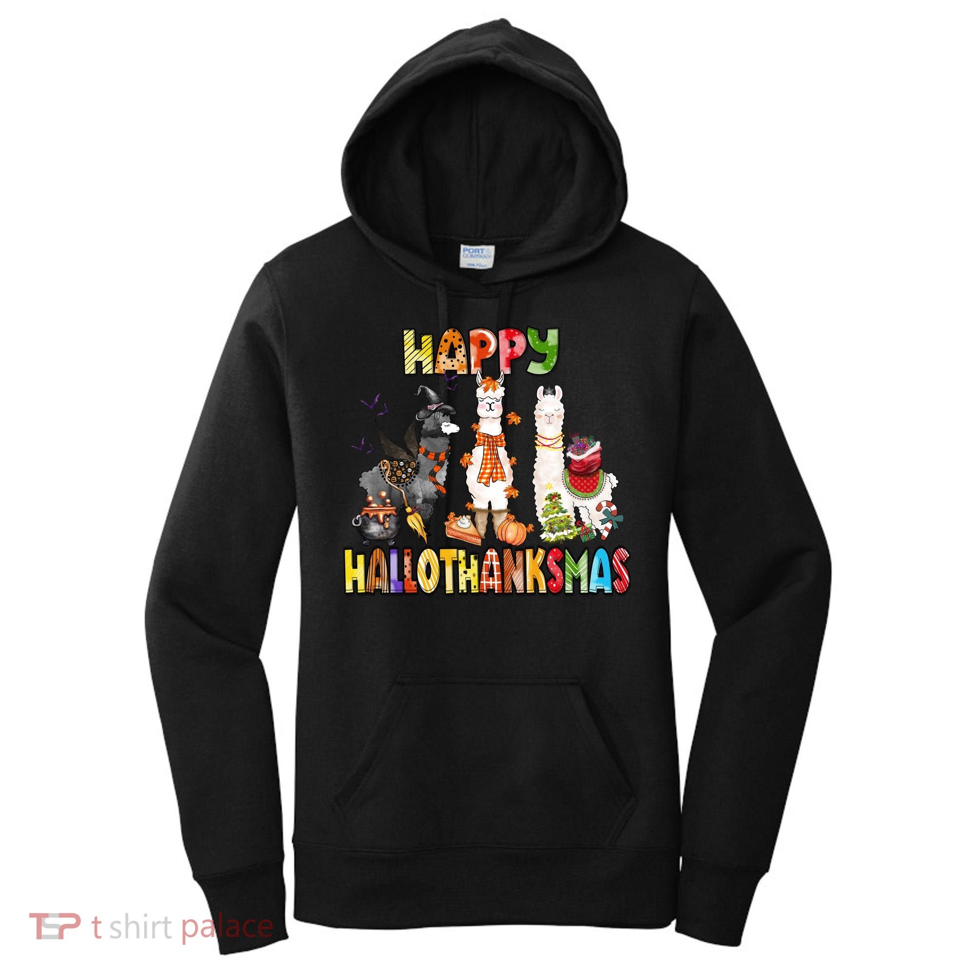 Llama Happy Hallothanksmas Halloween Thanksgiving Xmas Women's Hoodie