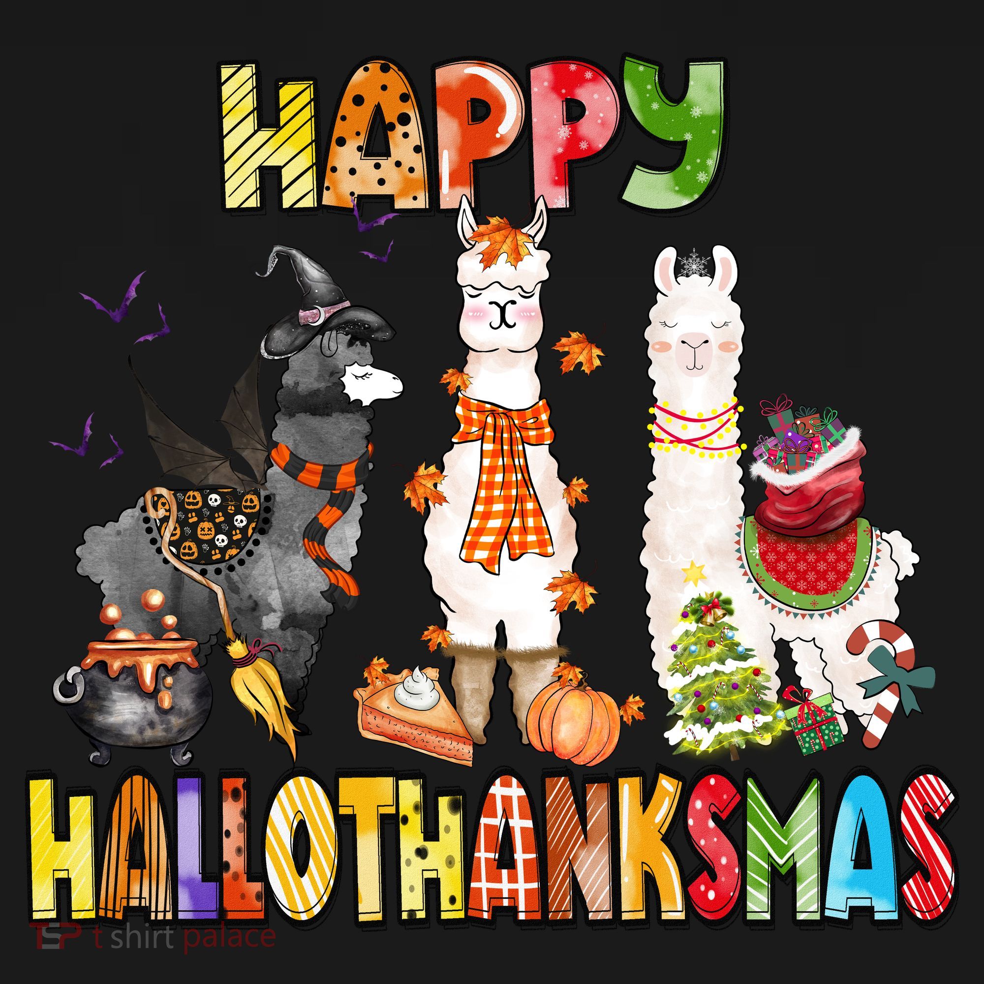 Llama Happy Hallothanksmas Halloween Thanksgiving Xmas Women's Hoodie