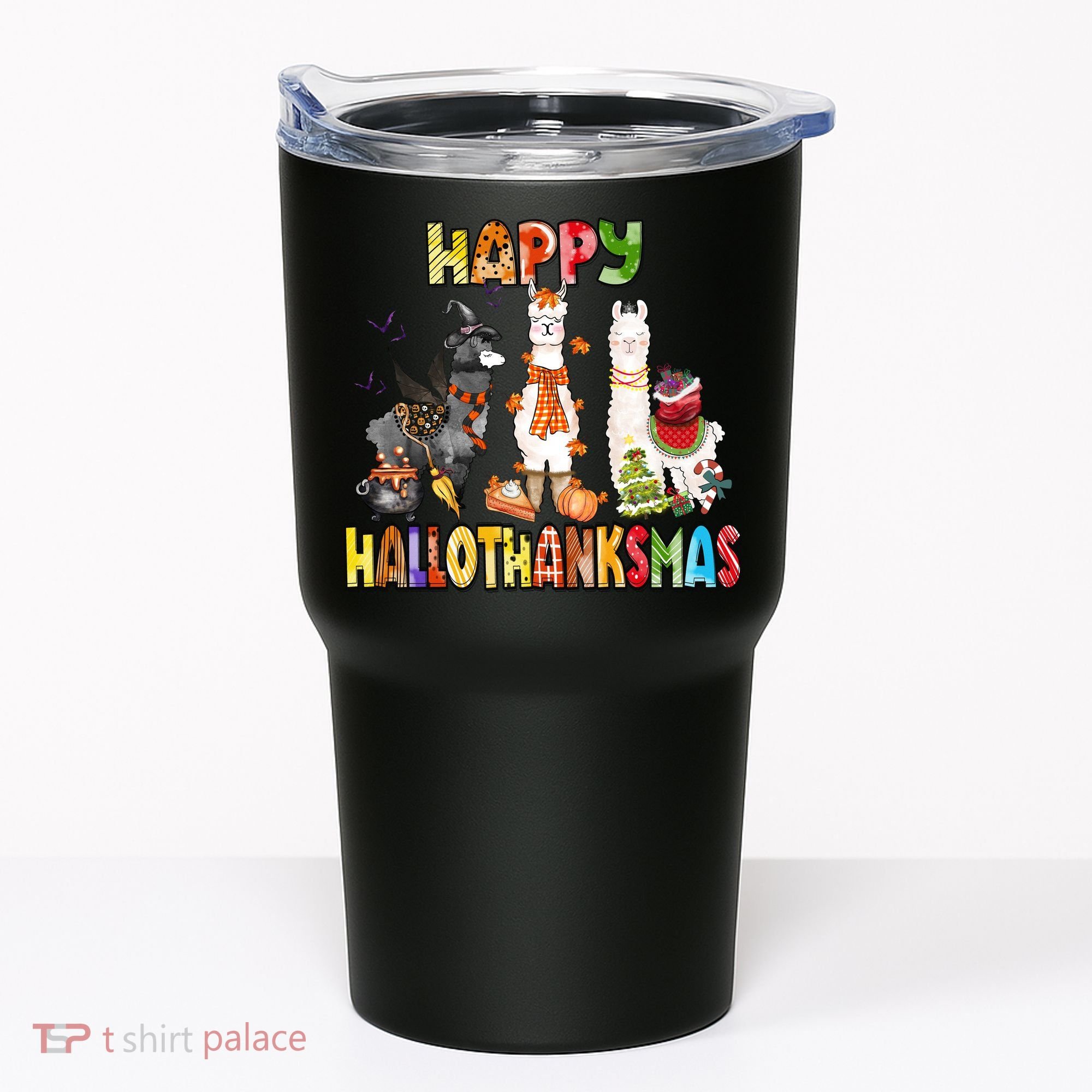 Llama Happy Hallothanksmas Halloween Thanksgiving Xmas Tumbler