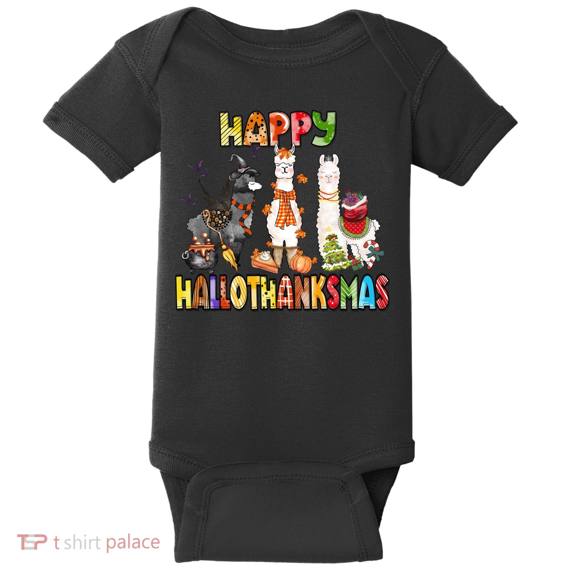 Llama Happy Hallothanksmas Halloween Thanksgiving Xmas Baby Bodysuit