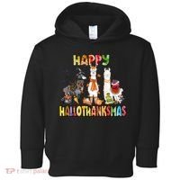 Llama Happy Hallothanksmas Halloween Thanksgiving Xmas Toddler Hoodie thumb 0