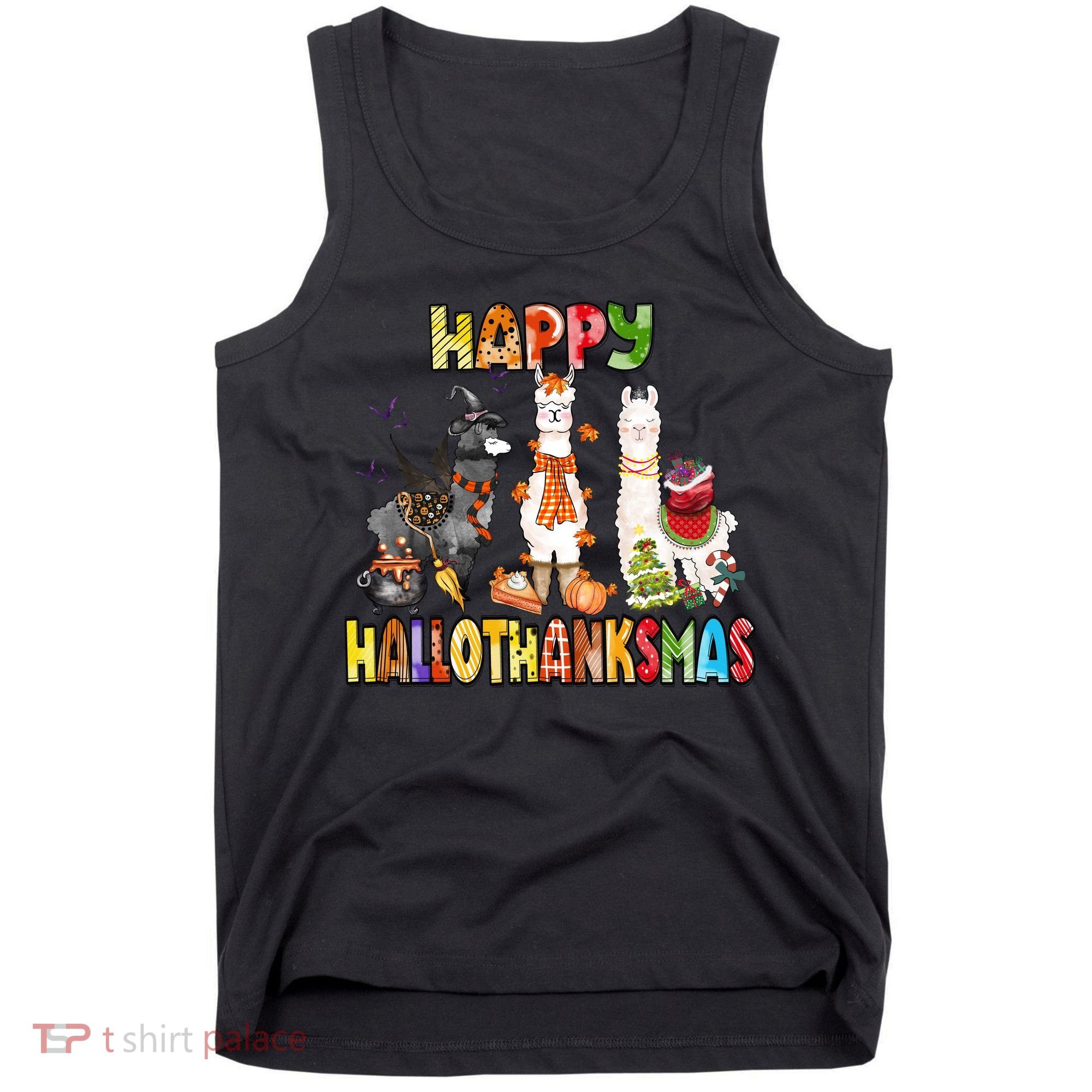 Llama Happy Hallothanksmas Halloween Thanksgiving Xmas Tank Top