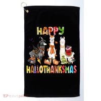 Llama Happy Hallothanksmas Halloween Thanksgiving Xmas Golf Towel thumb 0