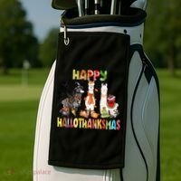 Llama Happy Hallothanksmas Halloween Thanksgiving Xmas Golf Towel thumb 2