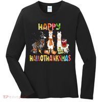 Llama Happy Hallothanksmas Halloween Thanksgiving Xmas Women's Long Sleeve Shirt thumb 0
