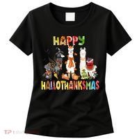 Llama Happy Hallothanksmas Halloween Thanksgiving Xmas Women's T-Shirt thumb 0