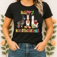 Llama Happy Hallothanksmas Halloween Thanksgiving Xmas Women's T-Shirt thumb 2